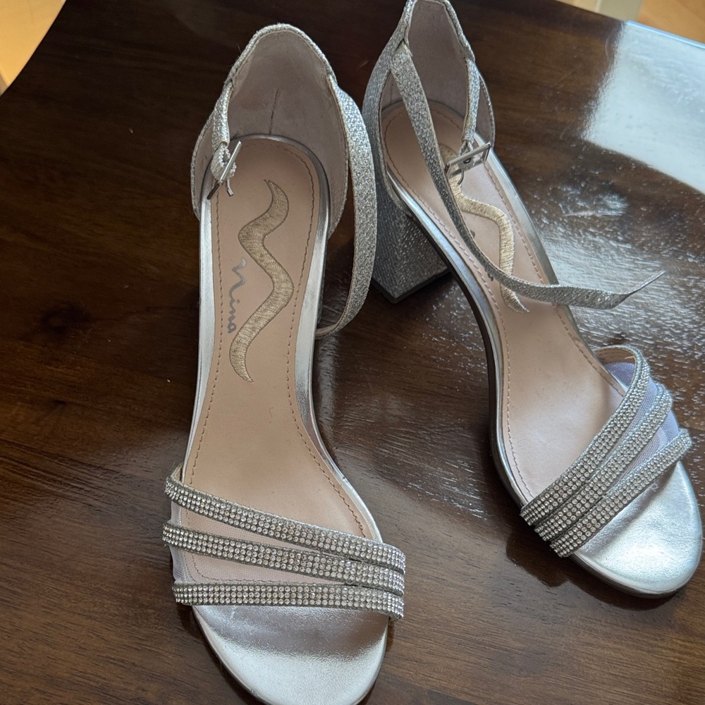 Nina Glittering Silver Strappy Heels